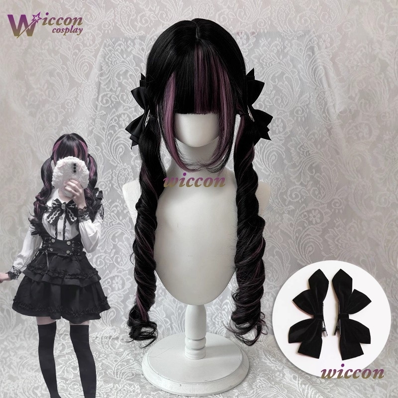 Cosplay Anime Black Hair - Комикс ‌ Черный парик с розовыми